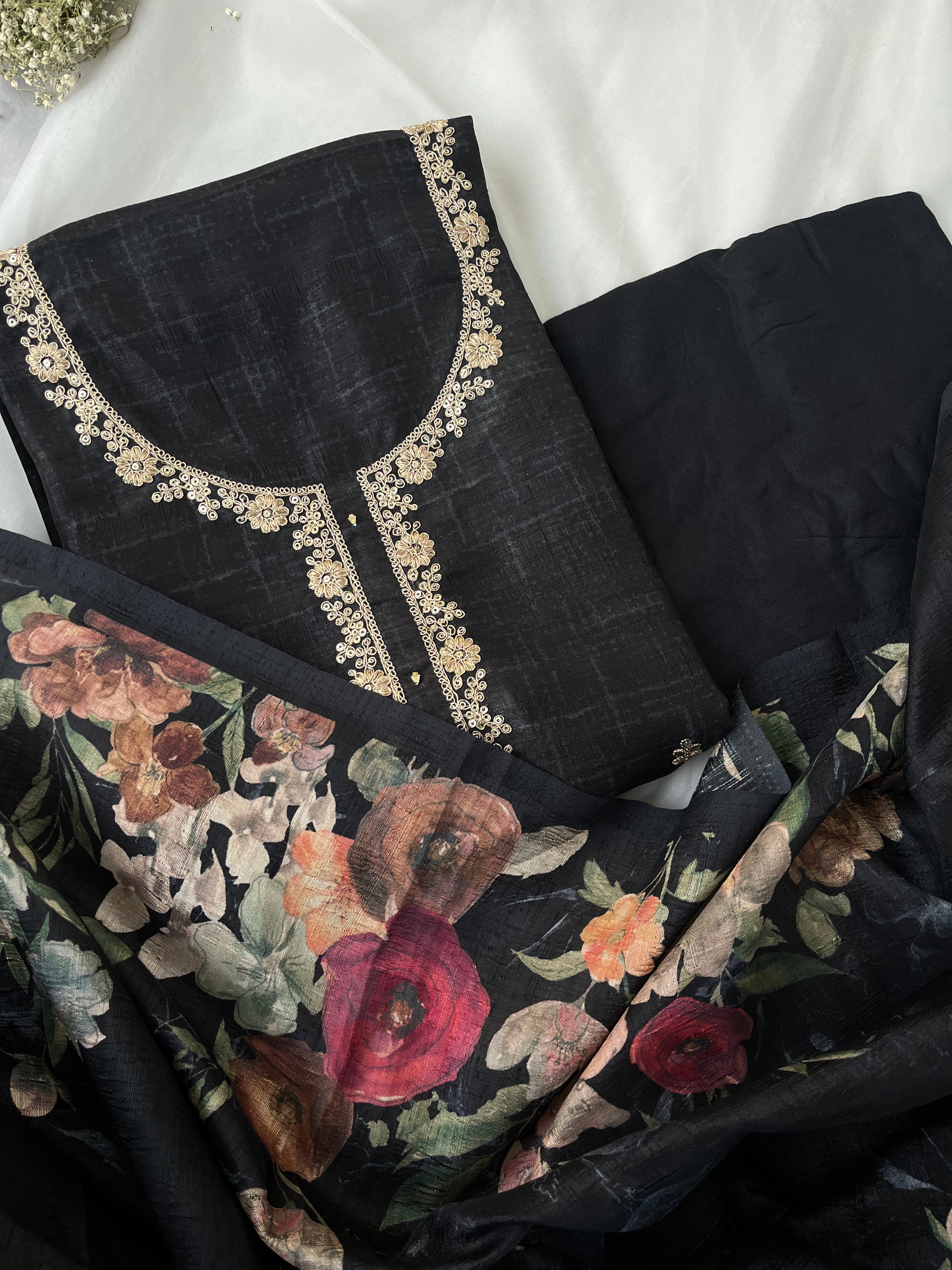 Black Semi Tussar Semi Stitched Salwar